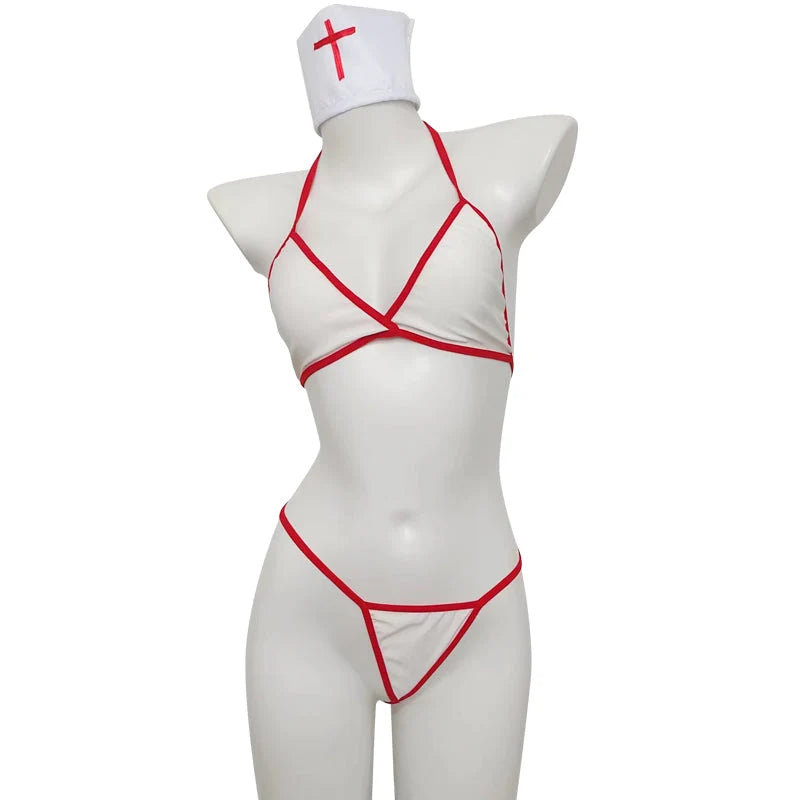 White Red-Trim Nurse Bikini Costume - image 2