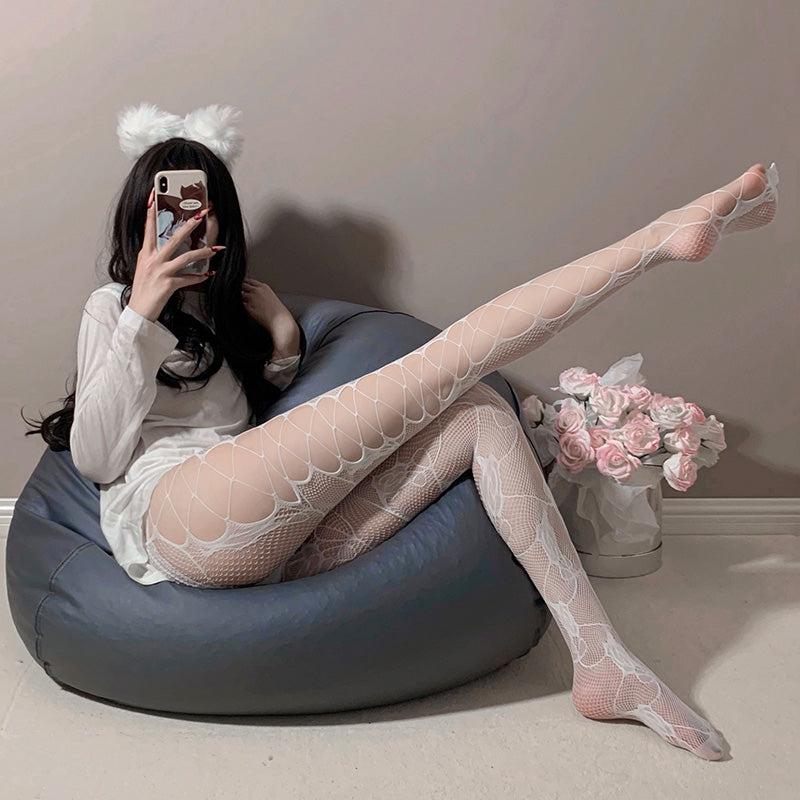 Rose Jacquard Cutout High-Waist Fishnet Tights - product image 2