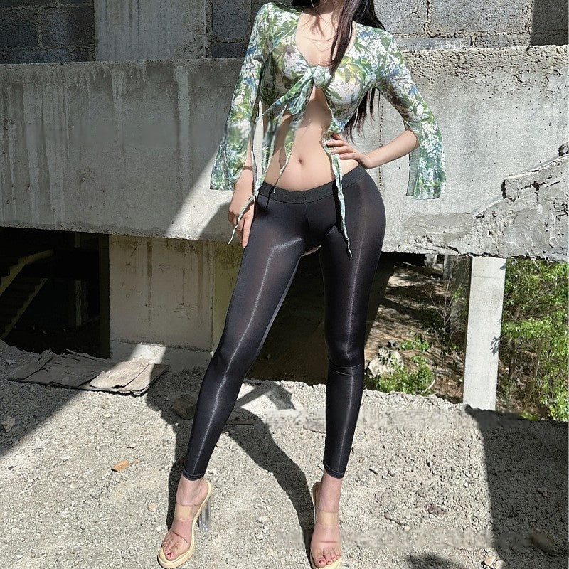 Glossy Open-Back Sheer Leggings - image 2