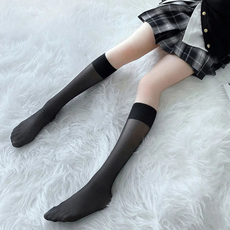 Silky Black Mid-Calf Socks - image 4