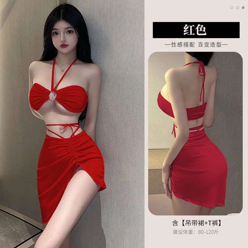 Halter High-Slit Bodycon Mini Dress