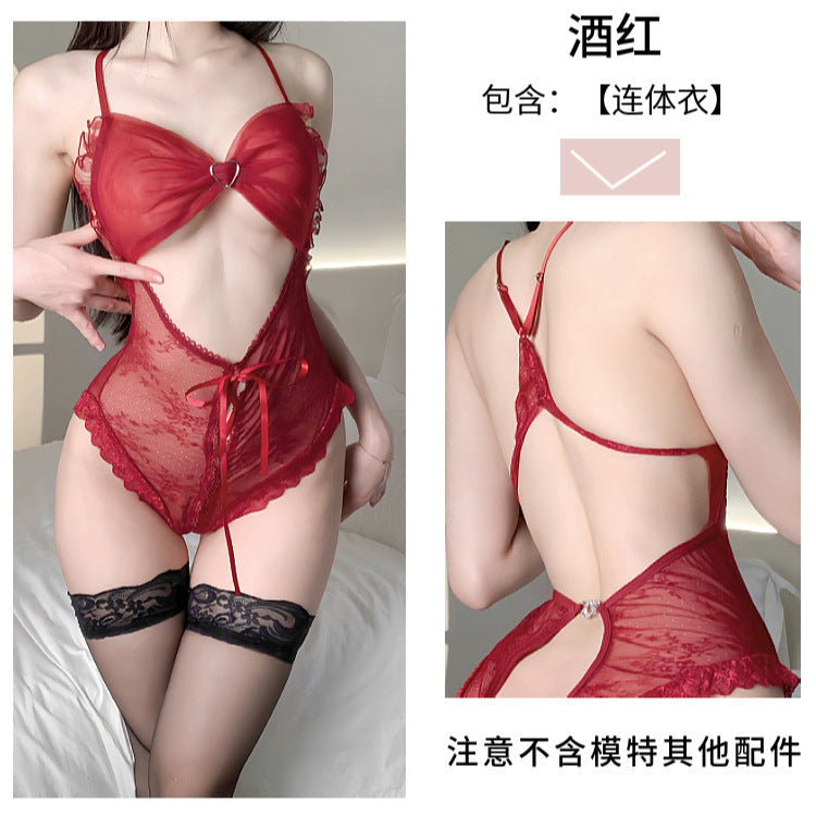 Lace Bow Open-Crotch Bodysuit